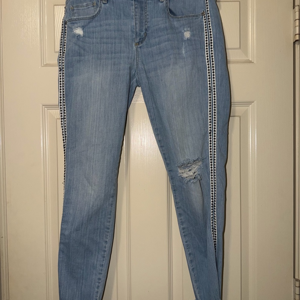 LOFT Light Blue Skinny Jeans with Side Stripe